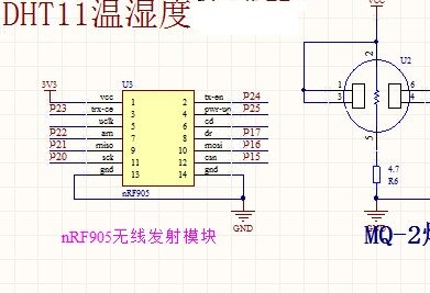 温湿度传感器DHT11原理图烟雾传感器MQ-2 MQ-3无线火灾报警NRF905