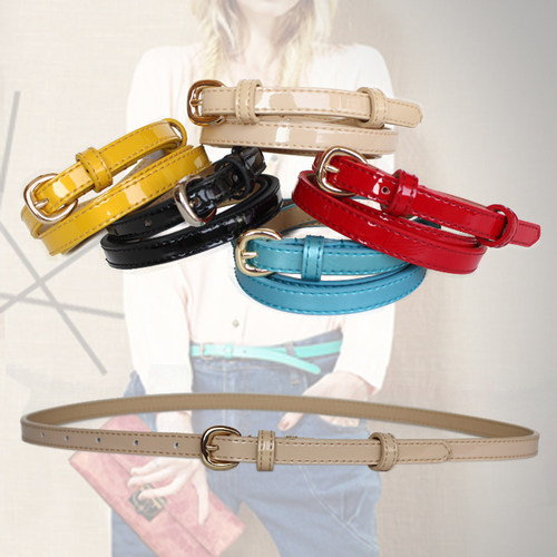 漆皮女士百搭风蓝色细腰带包邮