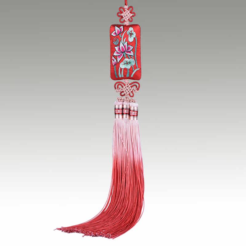 挂件装饰创意汽车挂饰车内挂件女礼品纯手工荷花刺绣汽车挂件和美