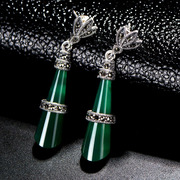 Thai new high-end embedded natural green agate earrings 925 Silver ladies Western fashion earrings tide