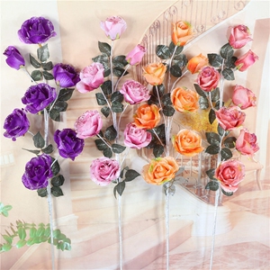 欧式假花仿真单支花水晶玫瑰花束摆件干花客厅装饰台花落地餐桌花
