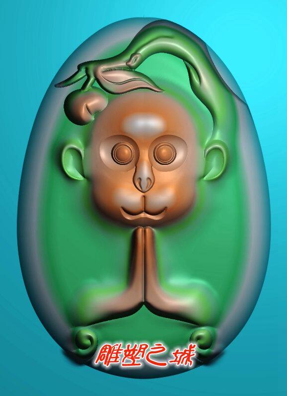 精雕图 灰度图 浮雕图 电脑雕刻图 玉雕拜佛猴子