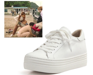 直邮~白珍熙同款 韩国代购 Rachel Cox正品 休闲系带羊皮厚底白鞋