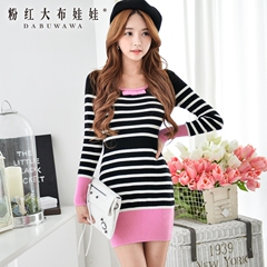 Slim dress pink doll spring 2015 new temperament knit long sleeve sweater dress