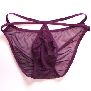 男性感三角裤透明低腰细带双带紧身囊袋超薄骚男丁字裤内裤T-258