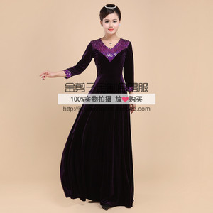 新款紫色亮片金丝绒亮片合唱礼服演出服紫色丝绒指挥服可定制
