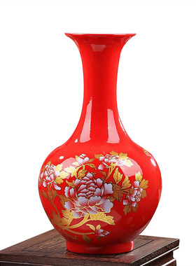 大号景德镇中国红婚庆新婚摆件