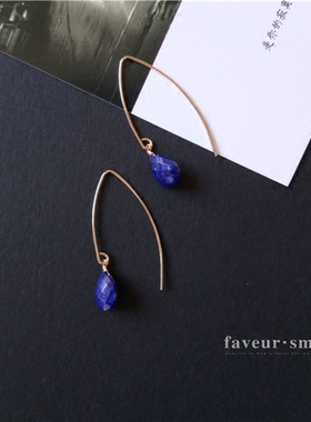 faveur 独家定制  14k包金 美国产  天然刻面青金石 耳环  气质型