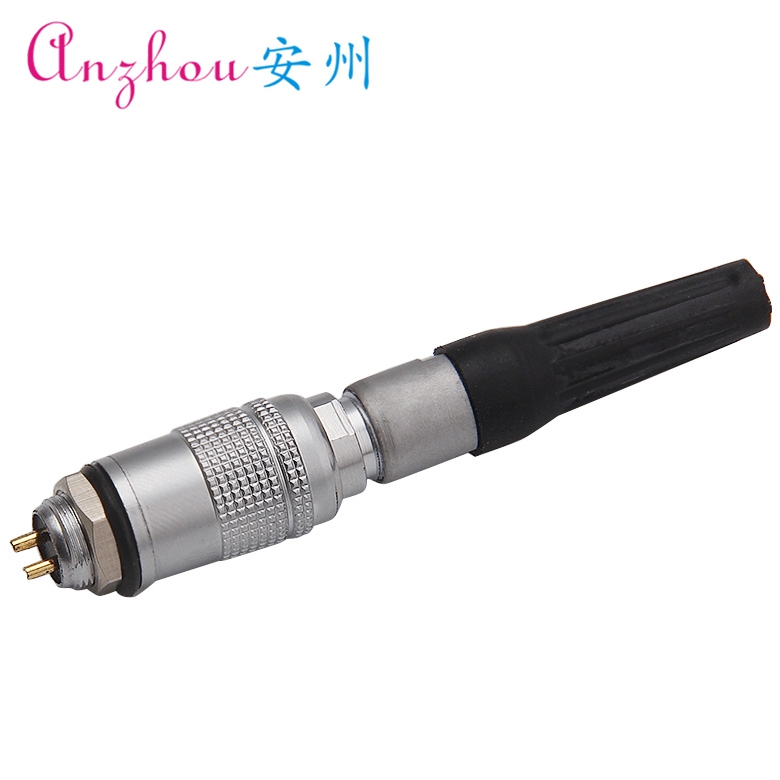 镀金航空插头YC8-2芯 YC8-2P推拉式快速连接 孔径8MM 带橡胶尾