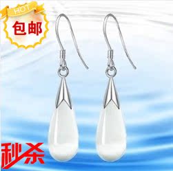 s925纯银耳环韩版女时尚天使之泪水滴猫眼石长款耳坠流行耳饰耳钉