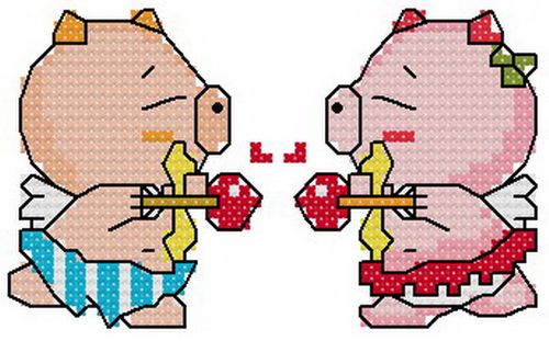 钥匙扣手机链双面绣十字绣挂件射手猪情侣可爱卡通