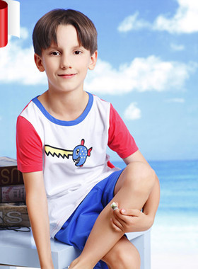 专柜正品芬腾睡衣家居服夏款阳光男孩纯棉短袖套装130815特价