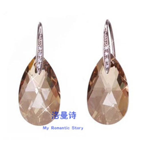 洛曼诗金色水晶耳环女925纯银韩国气质时尚简约百搭短发耳坠饰品