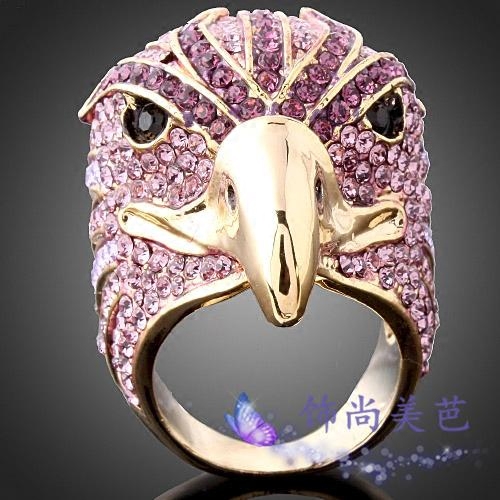 日韩时尚个性夸张戒指女士夜店潮人重金属鹰头指环紫色钻食指尾戒