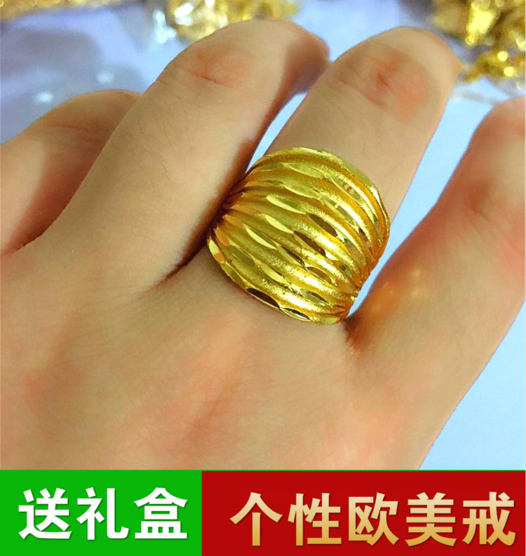 久不褪色越南沙金厚金欧币金个性欧美大款戒指铜合金女款开口戒指