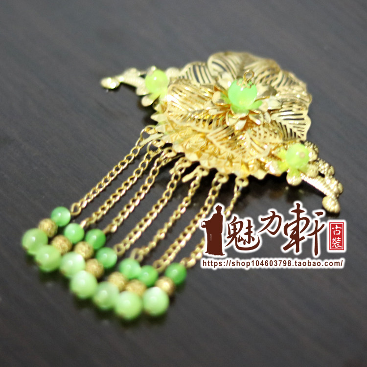 复古风头饰/COS漫展造型配饰/古装饰品绿色云中歌发梳/仙女额饰