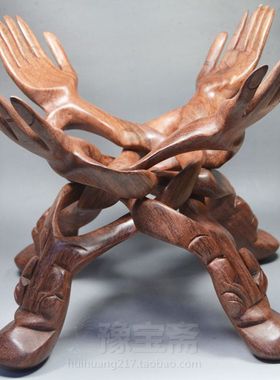 红酸枝招财佛手花架摆件工艺品