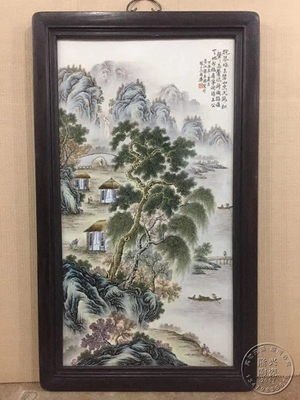 名家手绘客厅竖条瓷板画