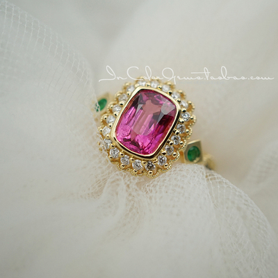 恬静。/天然粉尖晶石戒指 18k金配钻 鉴赏定制/InColor彩定制