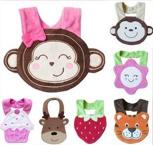 三层防水纯棉毛巾料卡通造型婴儿口水巾宝宝围嘴围兜儿童吃饭兜