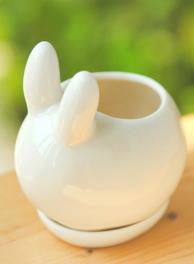 zakka多肉植物花盆白色陶瓷可爱萌兔子小白兔家居装饰品摆件包邮