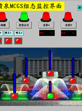 花式喷泉mcgs62和西门子S7200PLC联机运行程序设计开发代做写程序