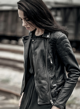 皮匠门 MEN+英国植鞣绵羊皮衣女夹克 外套 欧美修身简约LM1043A