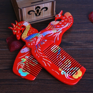 婚庆用品喜庆木梳结婚新娘嫁妆桃木爱心形梳子大红色新人回礼对梳