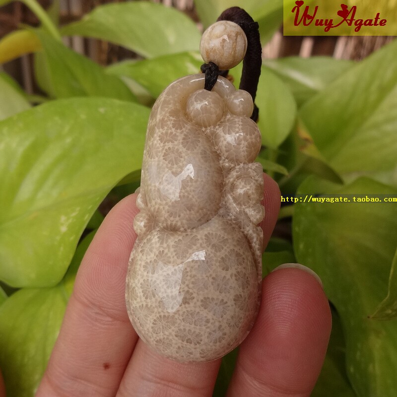 天然原矿无优化台湾珊瑚玉满花菊花石葫芦吊坠女玉化透光福禄挂件