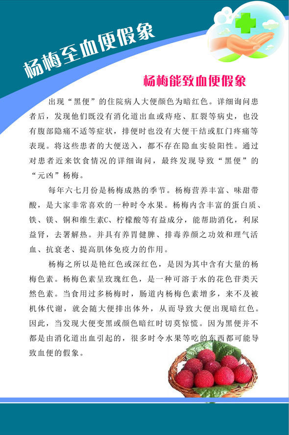 741海报印制展板写真喷绘贴纸296医院杨梅至血便假象