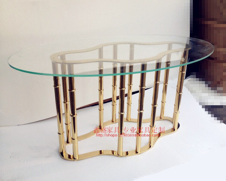 new pattern Postmodern Ellipse table Toughened glass table European style Stainless steel Champagne Gold Bamboo dining tablein the Residential furniture , Tables , Dining table  category - from Buy2taobao.com to provide professional Taobao agent buy service