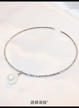 正品韩国进口代购名媛珍珠满钻开口项圈颈链锁骨女装饰礼服短项链