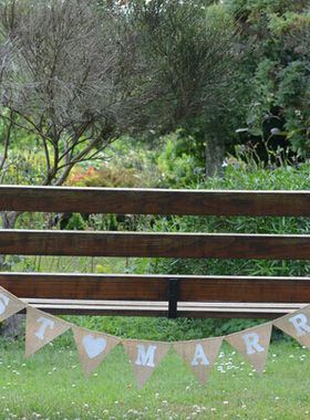 欧美婚礼装饰婚庆拉花串旗 just married 麻布三角旗 婚礼拍摄