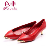 Faiccia/color non-2015 spring new counter genuine Sheepskin on pointy stiletto heels C313