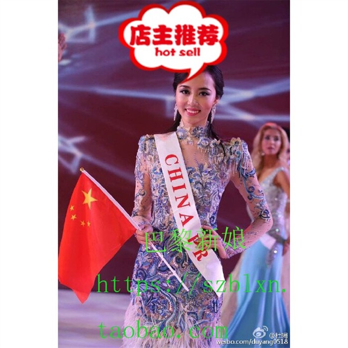 透明立领鸵鸟毛歌唱音乐会礼服