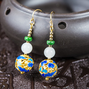 Very Thai cloisonne 925 Silver fashion Lady natural temperament earrings and jade earrings enamel bead girls