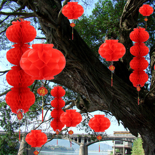 过新年店铺装饰小灯笼挂饰元旦户外室外防水大红折叠蜂窝塑纸宫灯