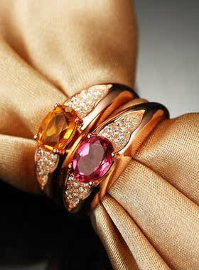 小肥珠宝巴西碧玺戒指玫瑰金女