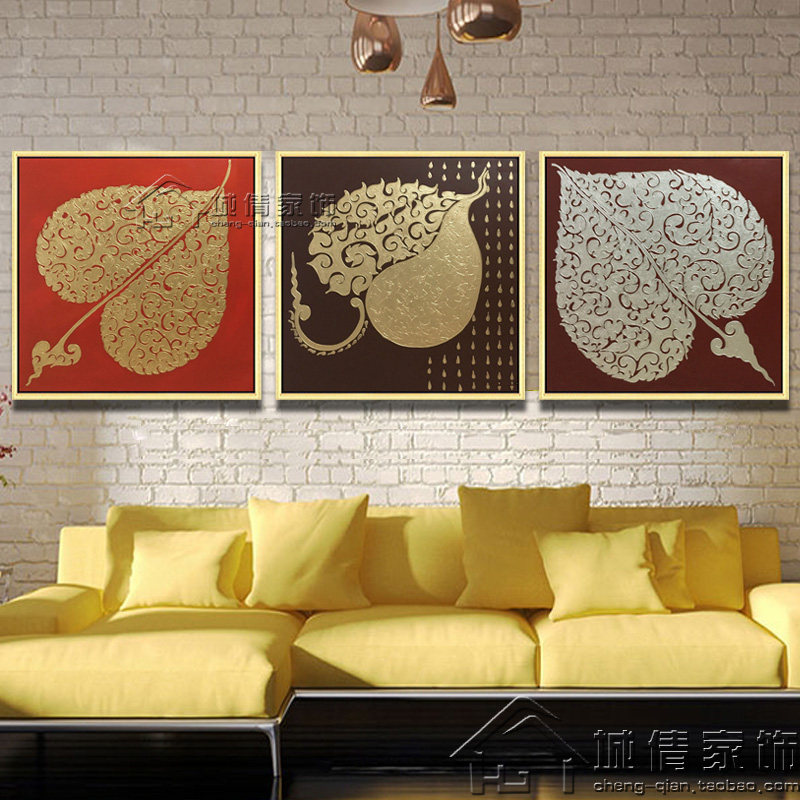 东南亚油画泰式风格拼套画客厅书房背景墙装饰画立体壁画有框挂画