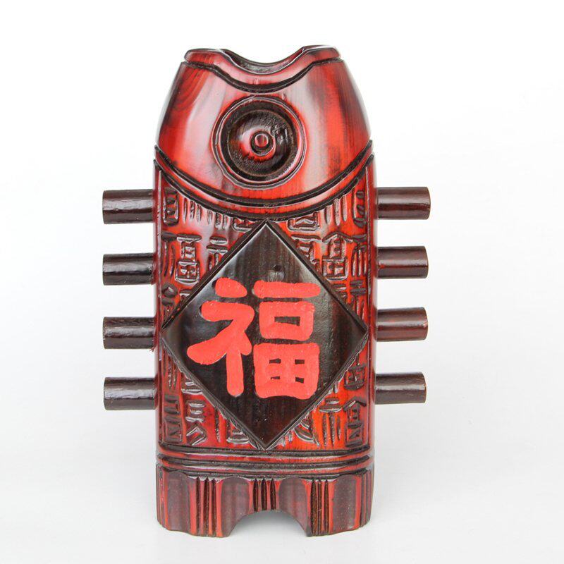 福鱼木雕花瓶 中式客厅装饰摆设古典工艺饰品摆件 新房电视柜花瓶