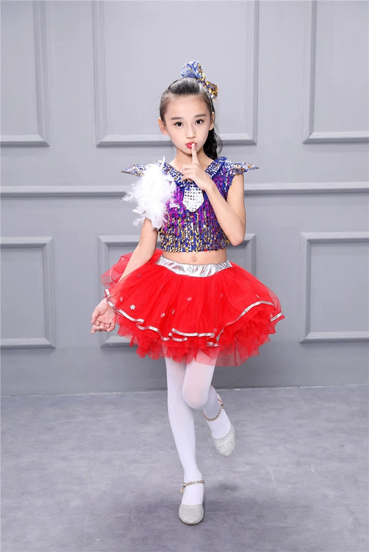 Liuyi Xiaohe phong cách bàn tính whims trẻ em trang phục quần áo hiệu suất của trẻ em sequins jazz quần áo khiêu vũ váy