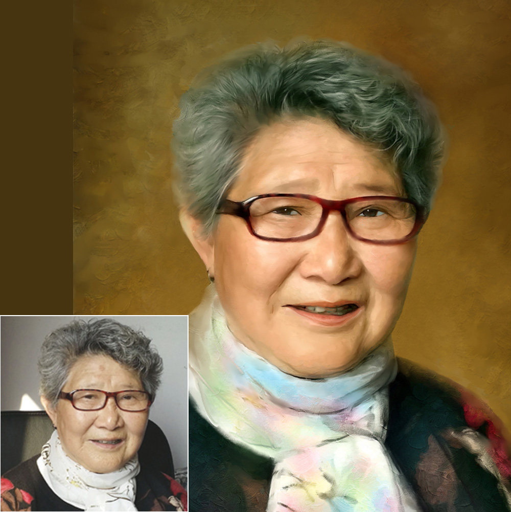 老人画纪念像 遗像 手绘照片纯手工油画 送父母长辈 创意订制