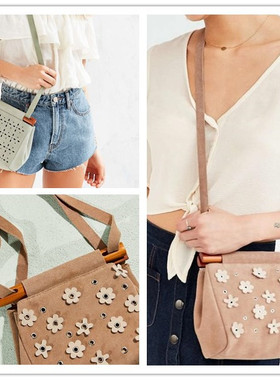 现货 美国Kimchi Blue Estelle 柔软麂皮甜美木柄花朵镂空小挎包