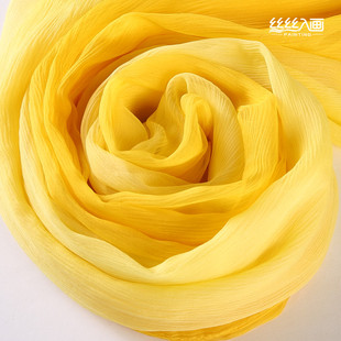 靓丽清新明黄色渐变丝巾褶皱真丝围巾女春秋冬休闲纱巾桑蚕丝披肩