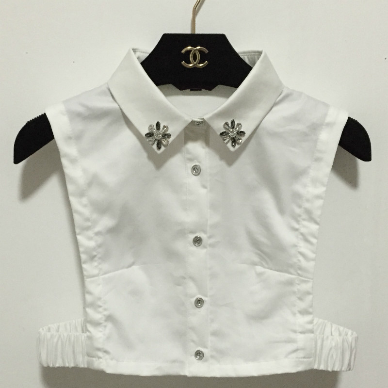 假领子尹菲帛女式镶钻白色纯棉