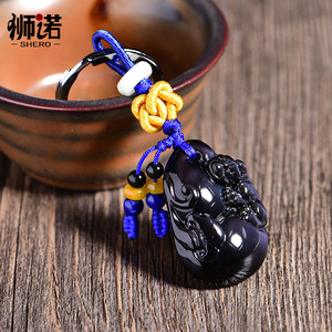 天然黑曜石一世无忧葫芦貔貅汽车钥匙扣创意包挂件坠男女款饰品