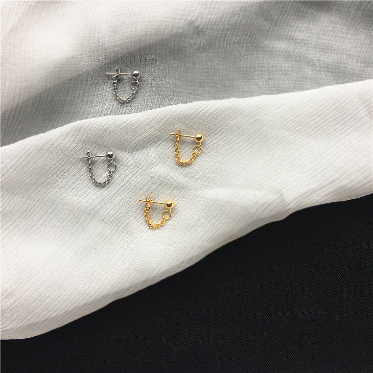 ]s925纯银欧美简约时尚个性设计耳坠耳钉豆豆耳链百搭女款防过敏