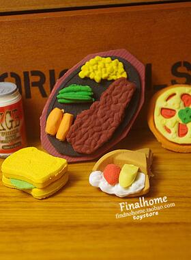 西餐 披萨 三明治 牛排 墨西哥卷 食玩食物模型创意拼装橡皮擦