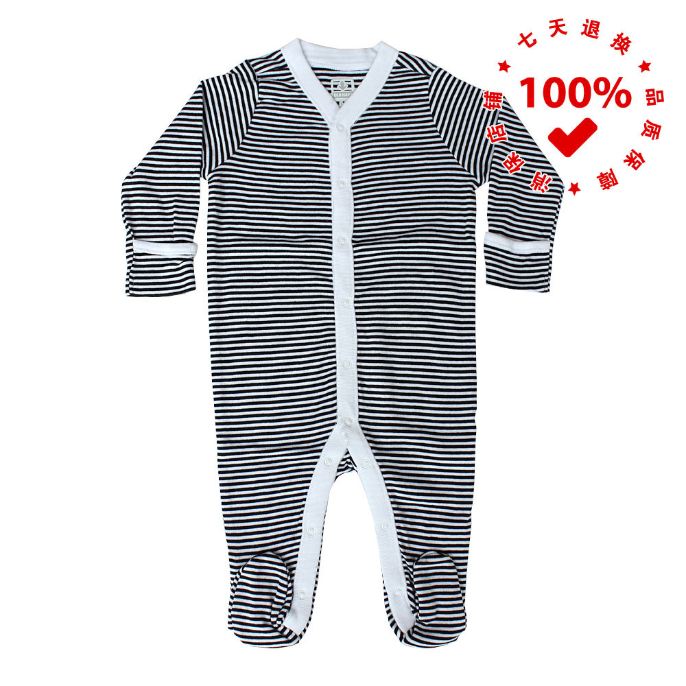 正品OLD NAVY老海军黑白条纹婴幼儿连体衣长款包屁爬服纯棉哈衣