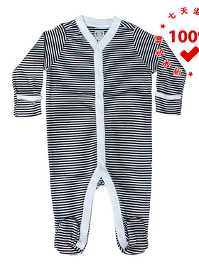 正品OLD NAVY老海军黑白条纹婴幼儿连体衣长款包屁爬服纯棉哈衣